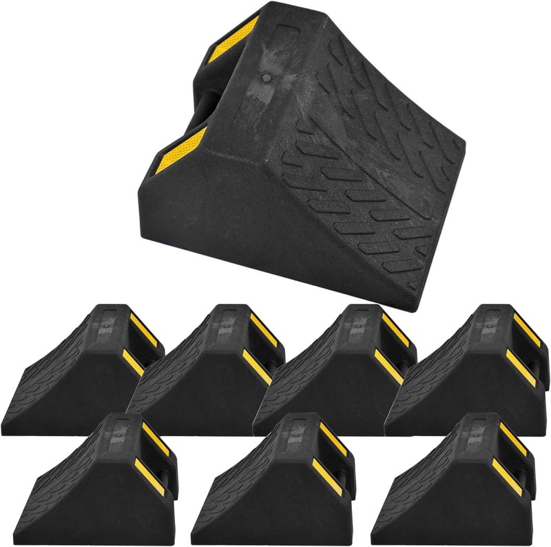 Vilnow Store 8 Pack Wheel Chocks,Heavy Duty Wheel Wedge with Handle and Yellow Reflective Strip, Solid Rubber Heavy Duty Black for RV Trailer Camper Truck Car Aircraft Boat - Image 1